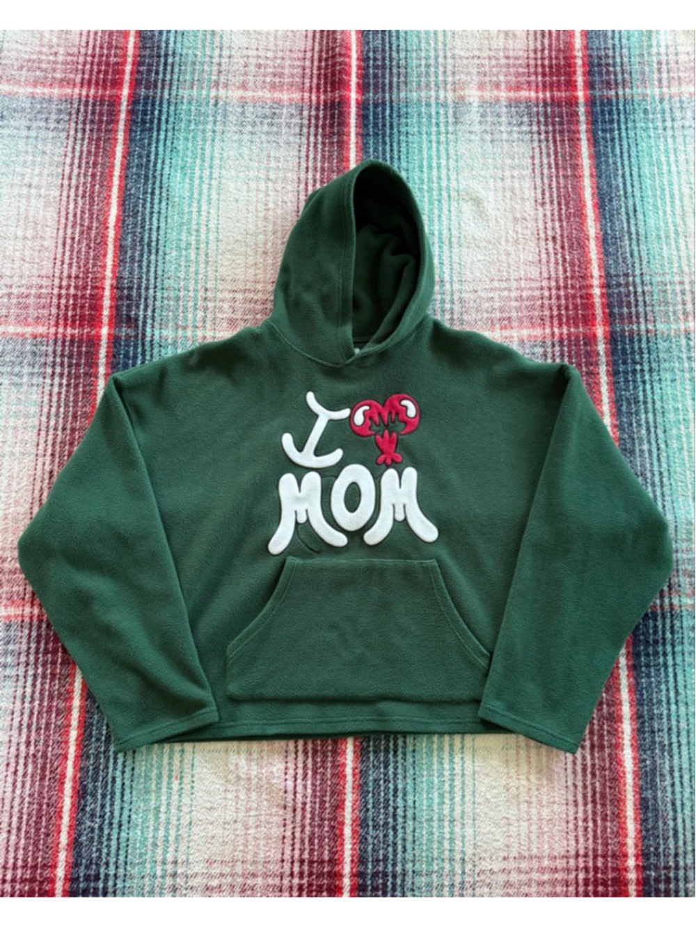 WNTD Apparel. Green Sherpa I Love Mom Hoodie L